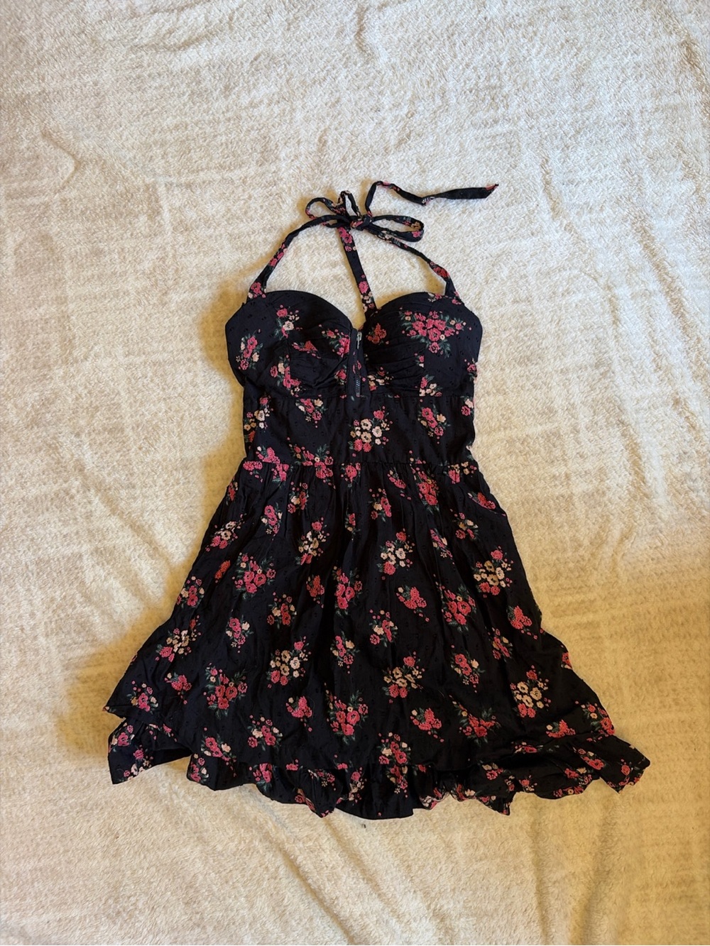 Guess Black Floral Dress with Pink & Red Blooms